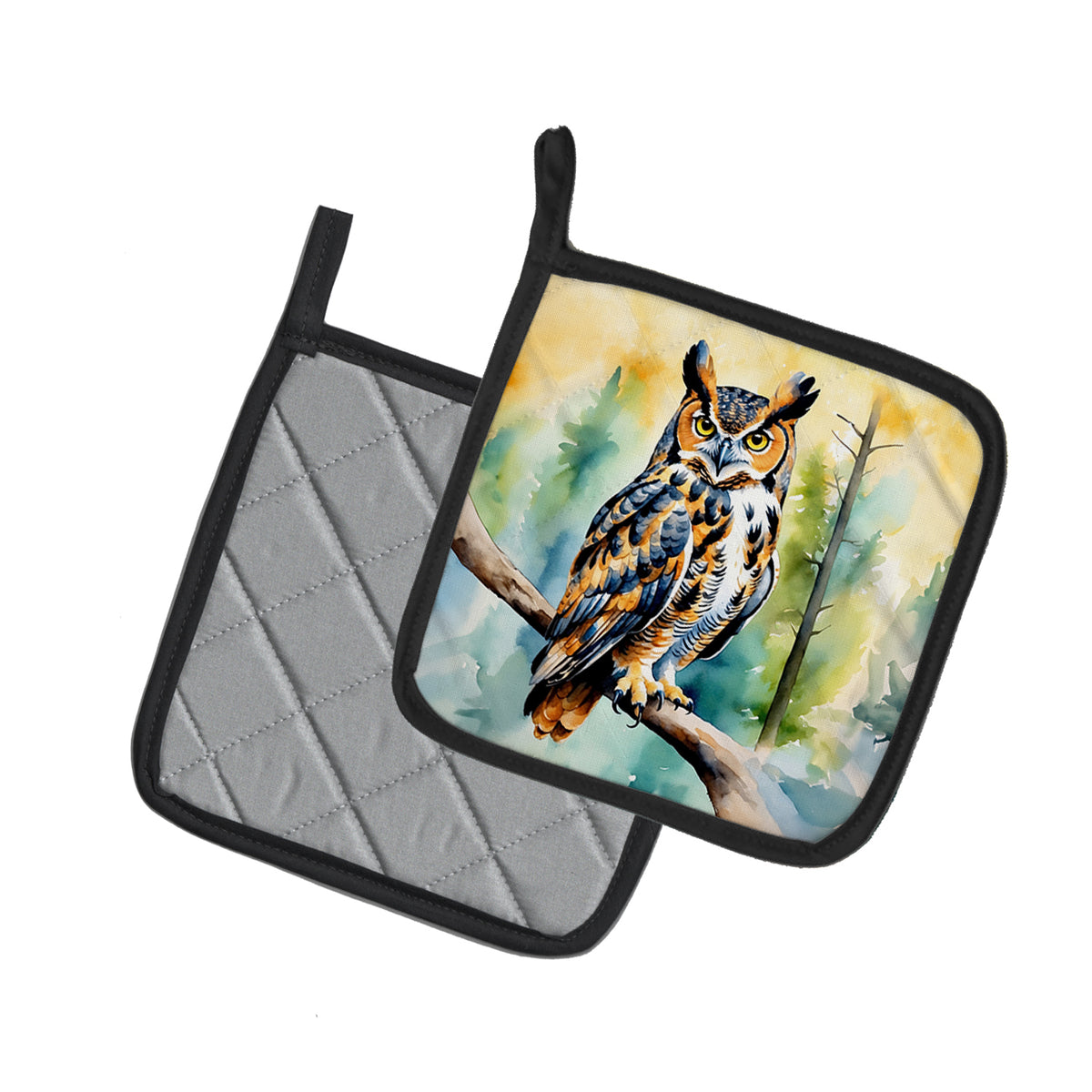 Caroline's Treasures Great Horned Owl Pot Holders - Set of 2 Decorative Kitchen Helpers | Made in the USA
