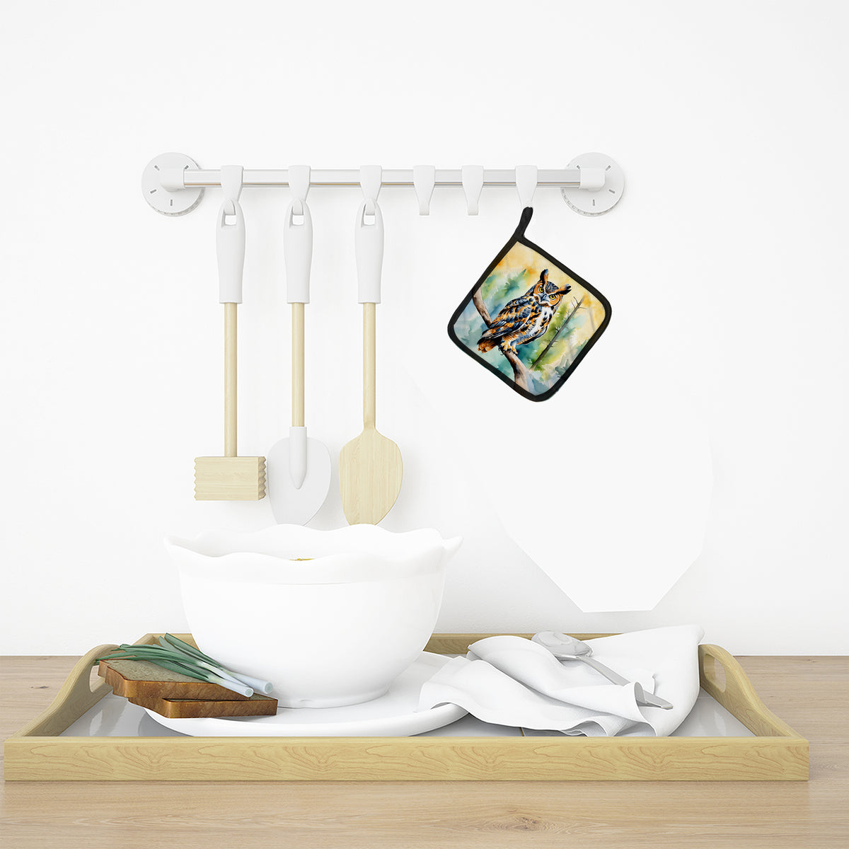 Caroline's Treasures Great Horned Owl Pot Holders - Set of 2 Decorative Kitchen Helpers | Made in the USA