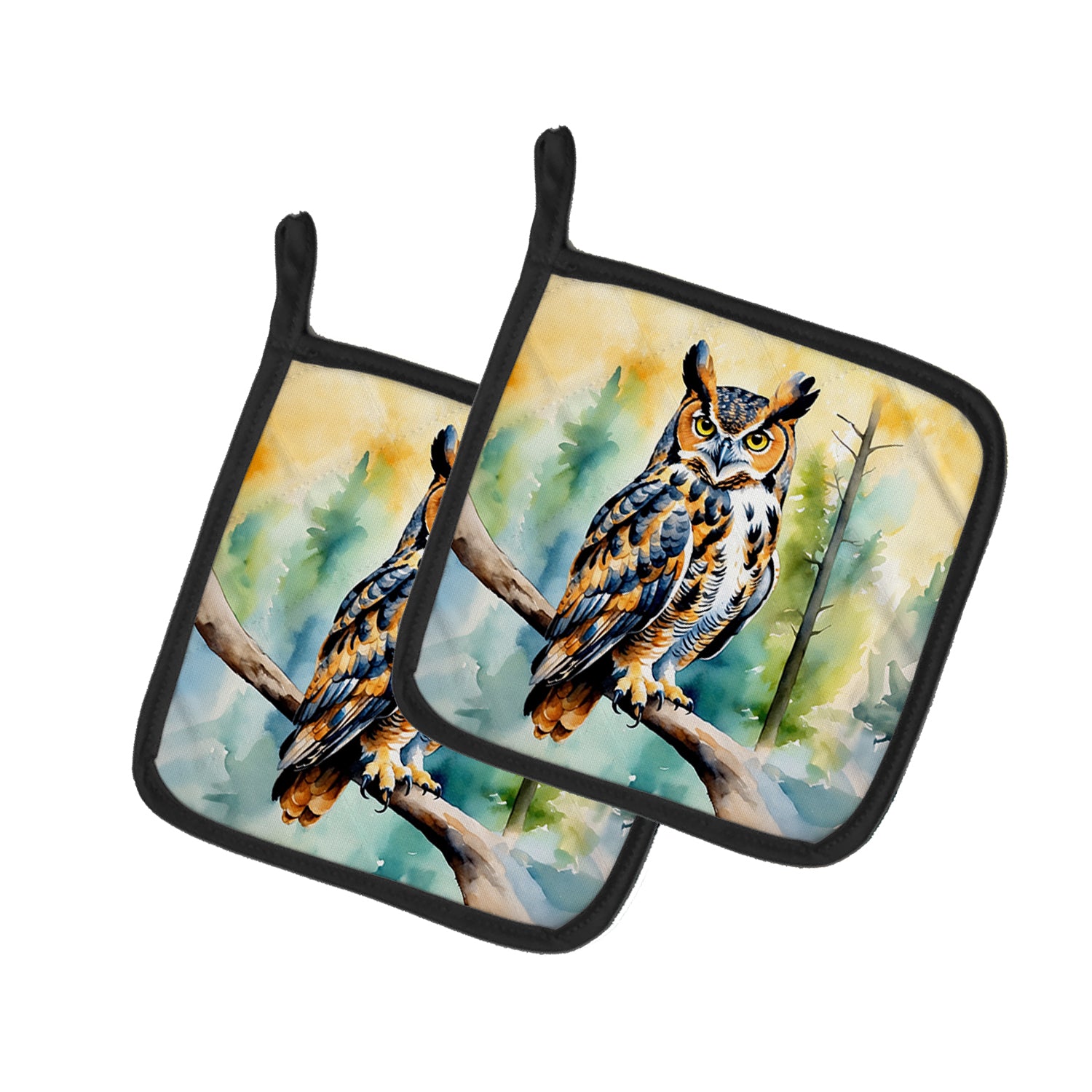 Caroline's Treasures Great Horned Owl Pot Holders - Set of 2 Decorative Kitchen Helpers | Made in the USA