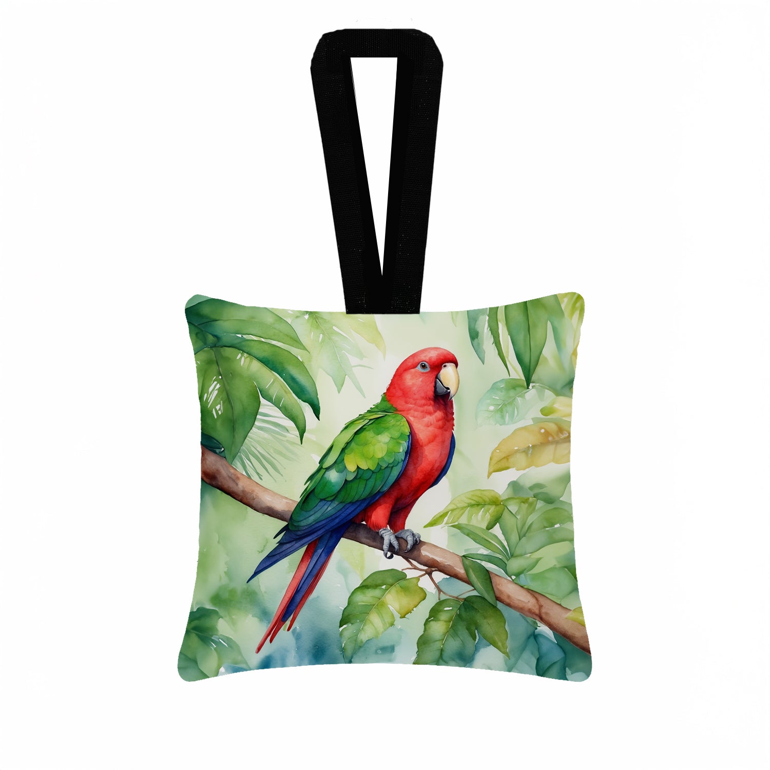 Caroline's Treasures Eclectus Parrot Hanging Square Fabric Ornament 3.5 × 3.5