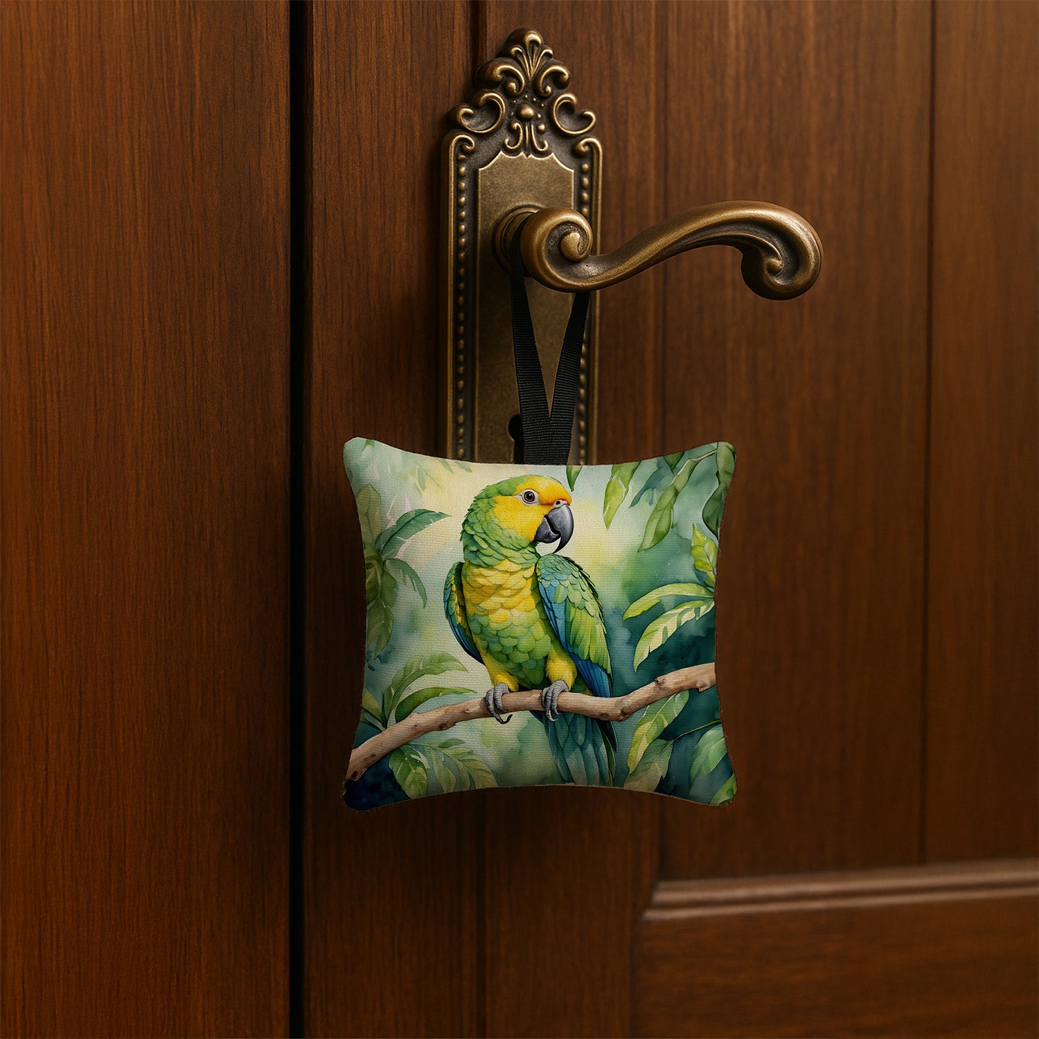 Caroline's Treasures Yellownaped Amazon Parrot Hanging Square Fabric Ornament 3.5 × 3.5