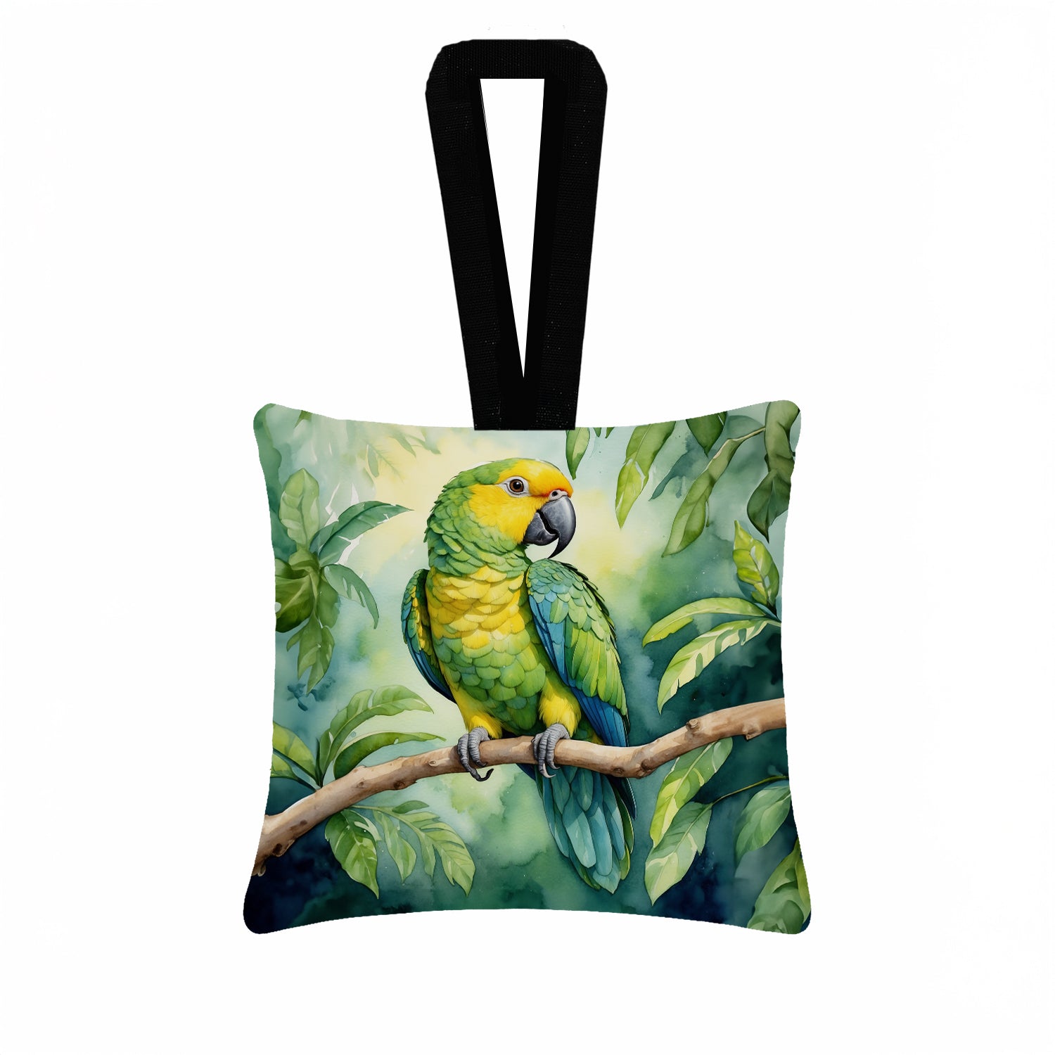 Caroline's Treasures Yellownaped Amazon Parrot Hanging Square Fabric Ornament 3.5 × 3.5