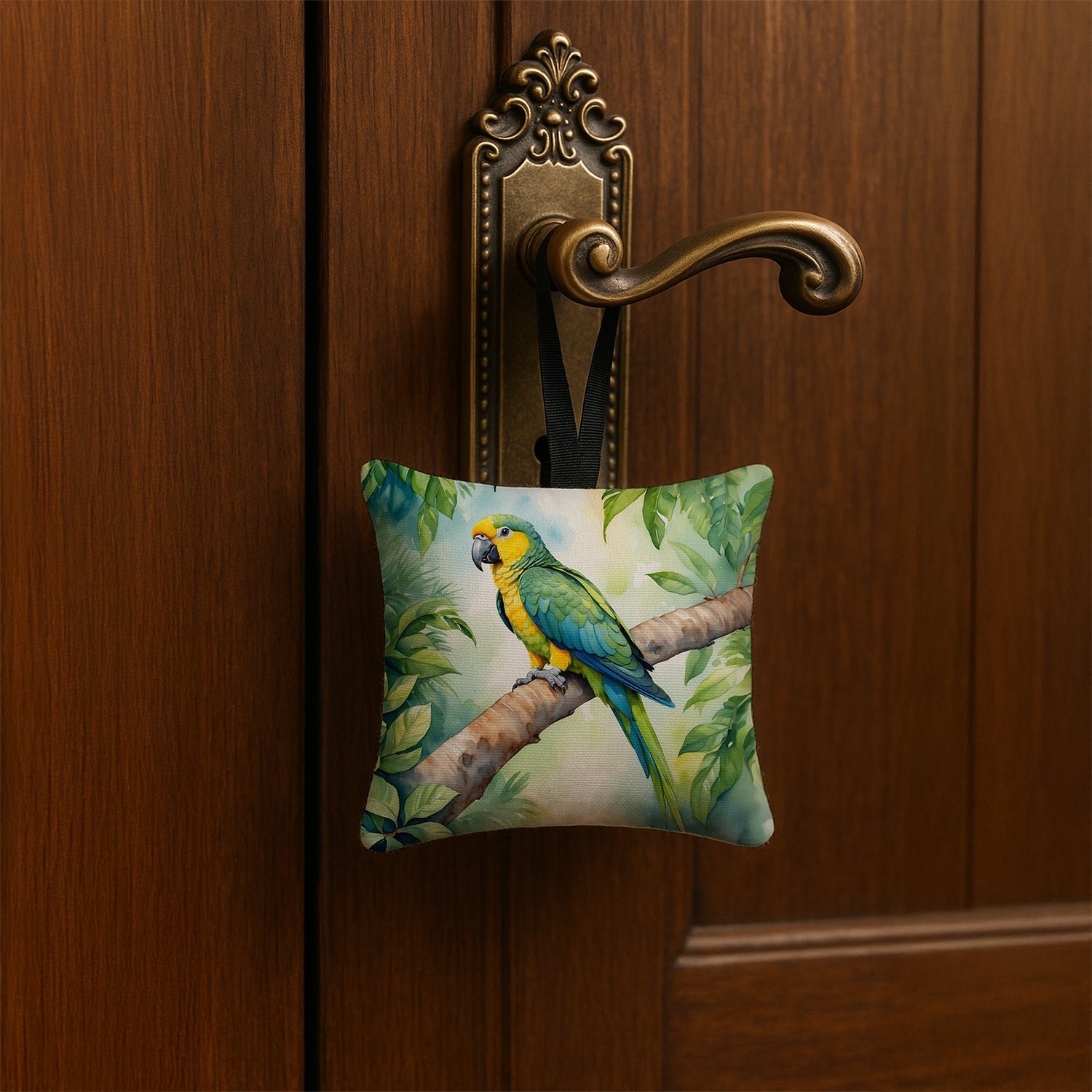 Caroline's Treasures Yellownaped Amazon Parrot Hanging Square Fabric Ornament 3.5 × 3.5