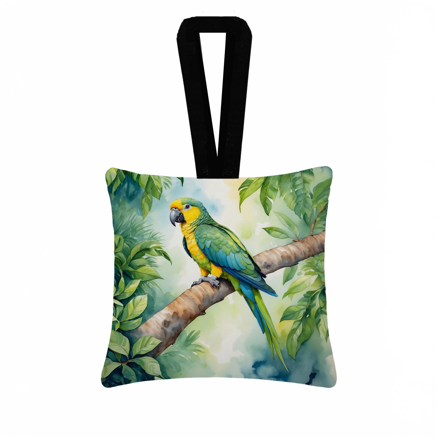 Caroline's Treasures Yellownaped Amazon Parrot Hanging Square Fabric Ornament 3.5 × 3.5