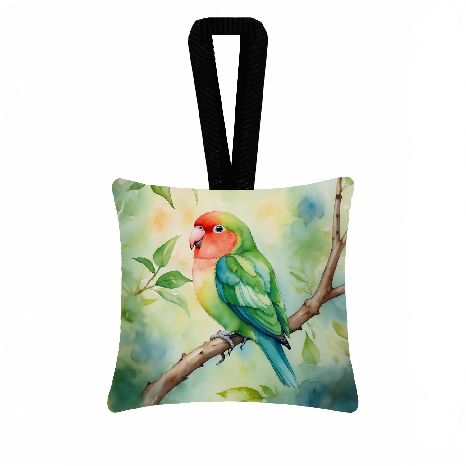 Caroline's Treasures Peachfaced Lovebird Hanging Square Fabric Ornament 3.5 × 3.5