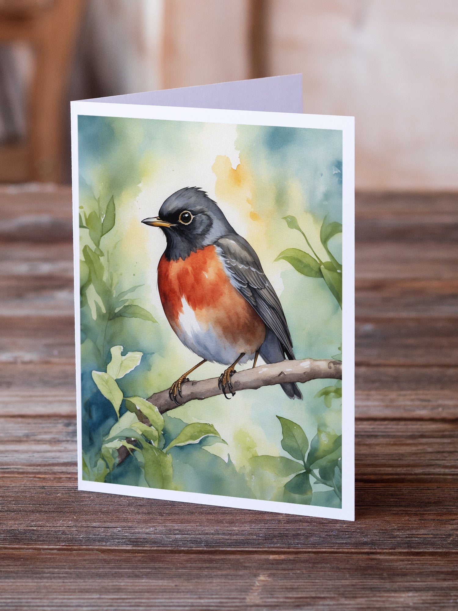 Caroline's Treasures Wisconsin American Robin Greeting Cards - Blank Note Cards – 8-Pack of Artist-Designed Cards with Envelopes