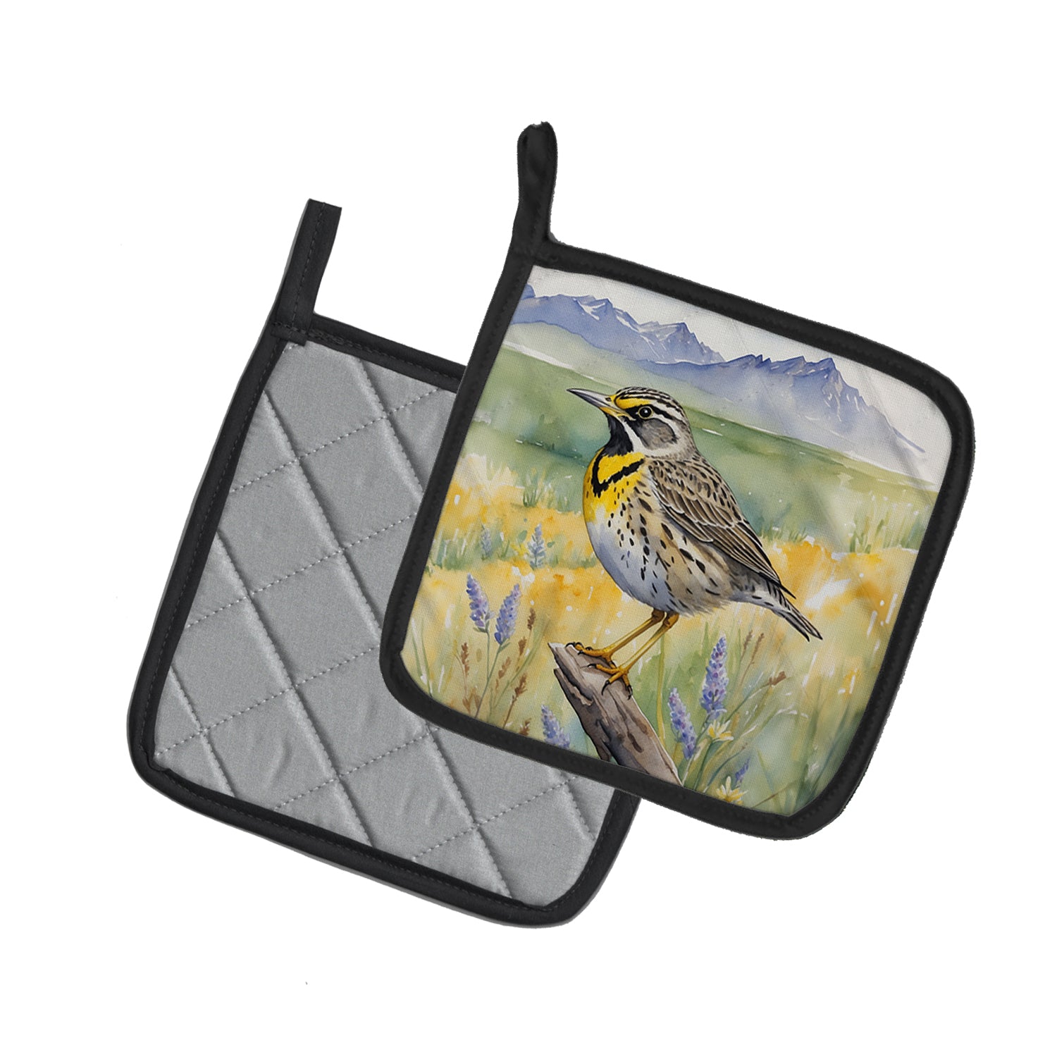 Caroline's Treasures Wyoming Western Meadowlark Pot Holders - Set of 2 Decorative Kitchen Helpers | Made in the USA