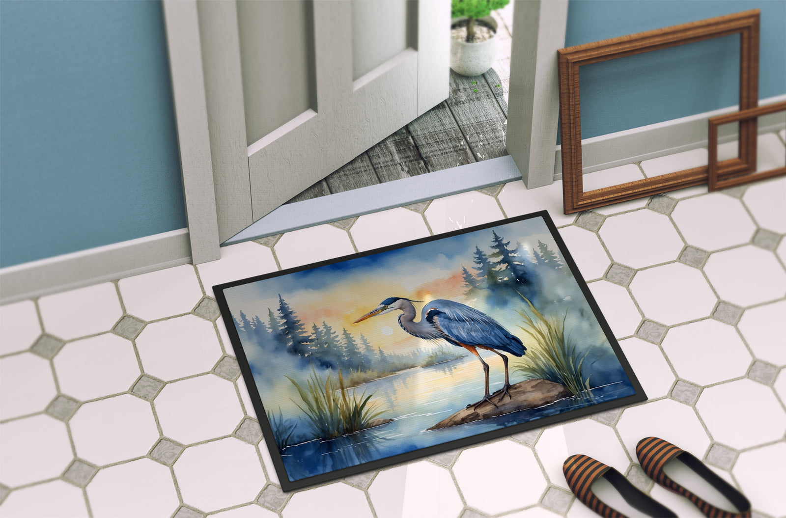 Caroline's Treasures Blue Heron Emerging as the day fades Doormat - 18X27 Indoor / Outdoor Rug | Made in USA