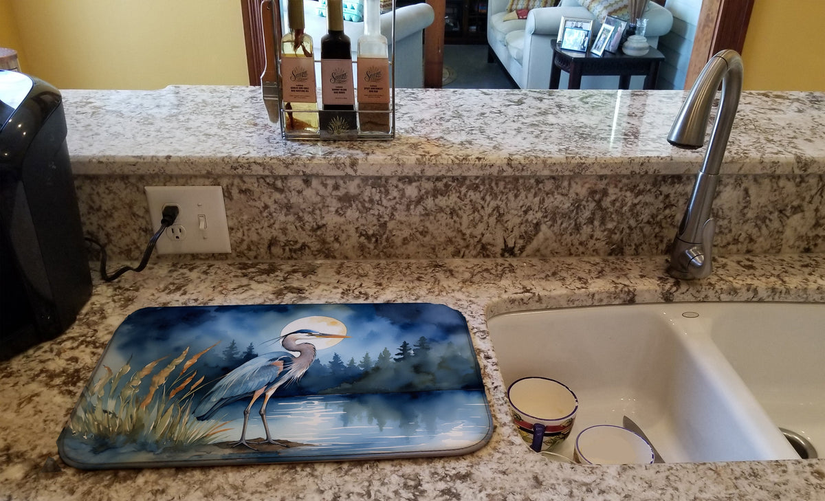 Caroline's Treasures Blue Heron Under the Moonlight Dish Drying Mat