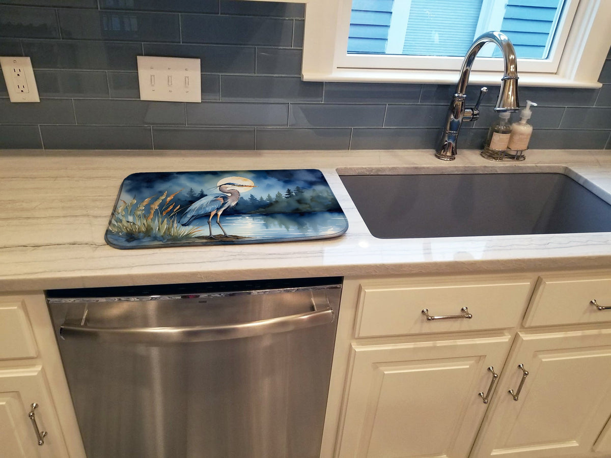 Caroline's Treasures Blue Heron Under the Moonlight Dish Drying Mat