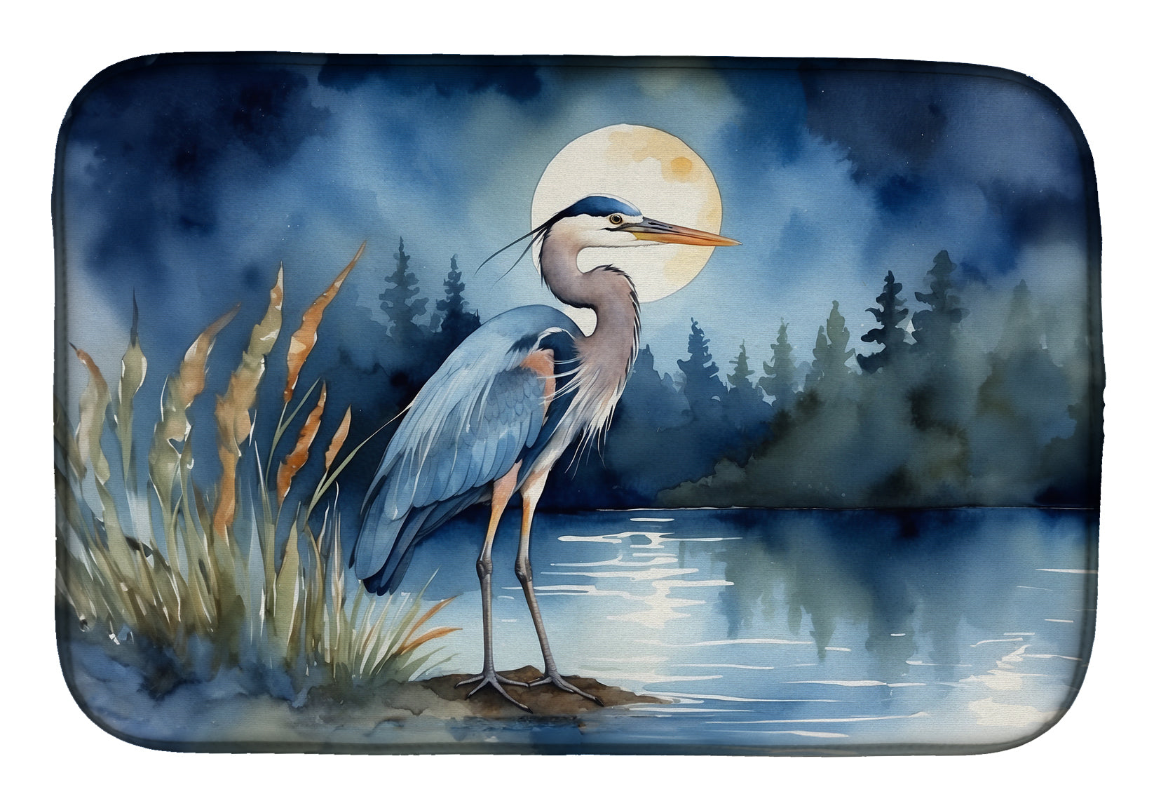 Caroline's Treasures Blue Heron Under the Moonlight Dish Drying Mat