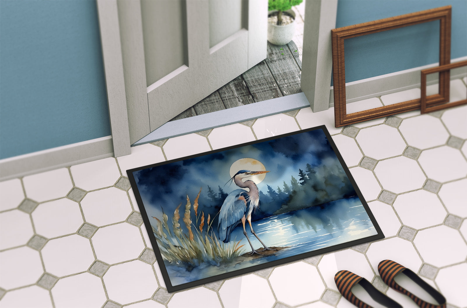Caroline's Treasures Blue Heron Under the Moonlight Doormat-24x36 Indoor / Outdoor Rug | Made in USA