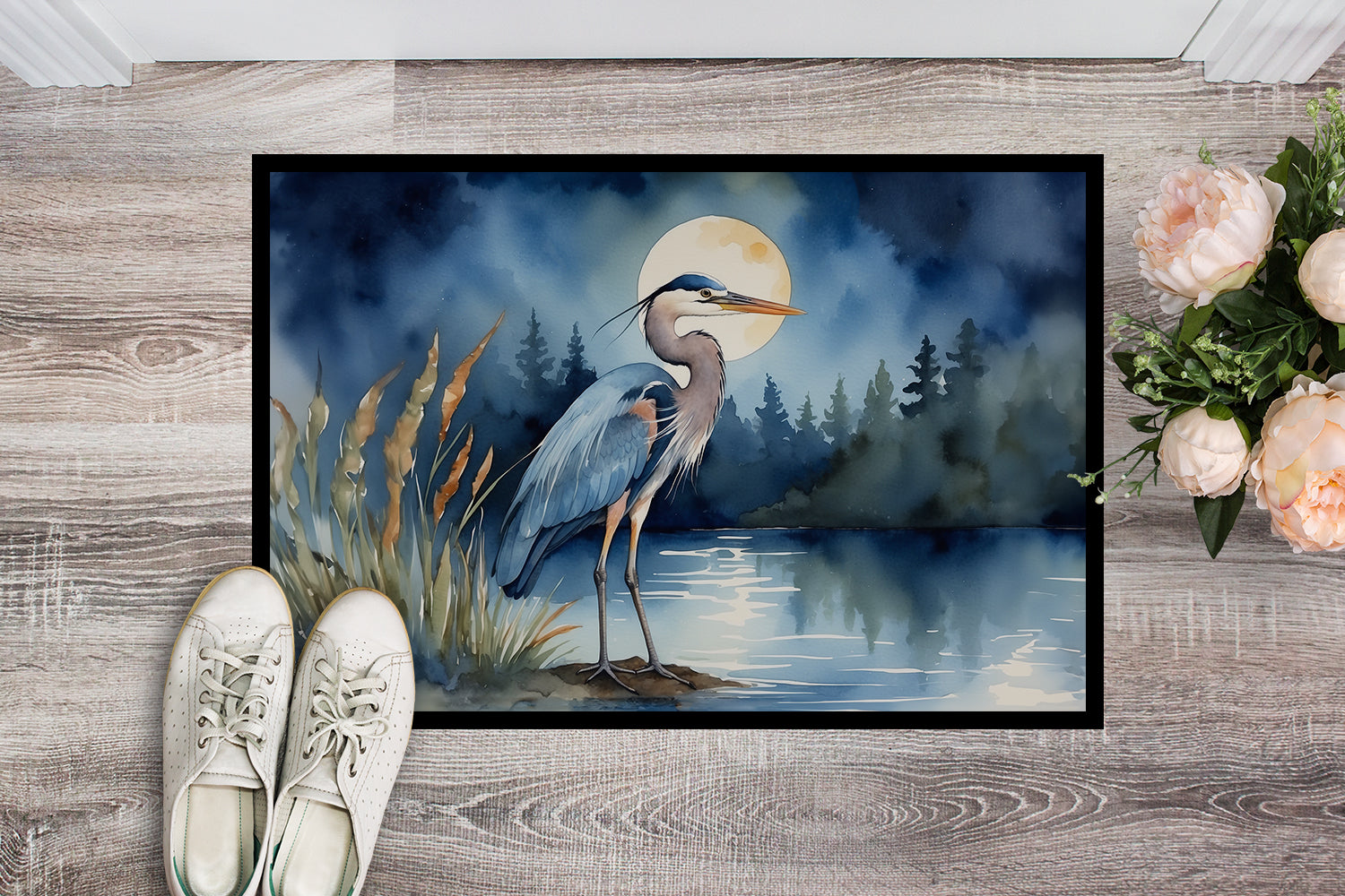Caroline's Treasures Blue Heron Under the Moonlight Doormat - 18X27 Indoor / Outdoor Rug | Made in USA