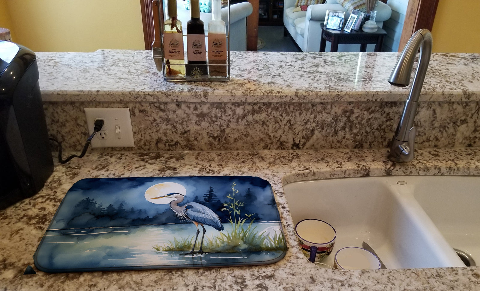 Caroline's Treasures Blue Heron Under the Moonlight Dish Drying Mat
