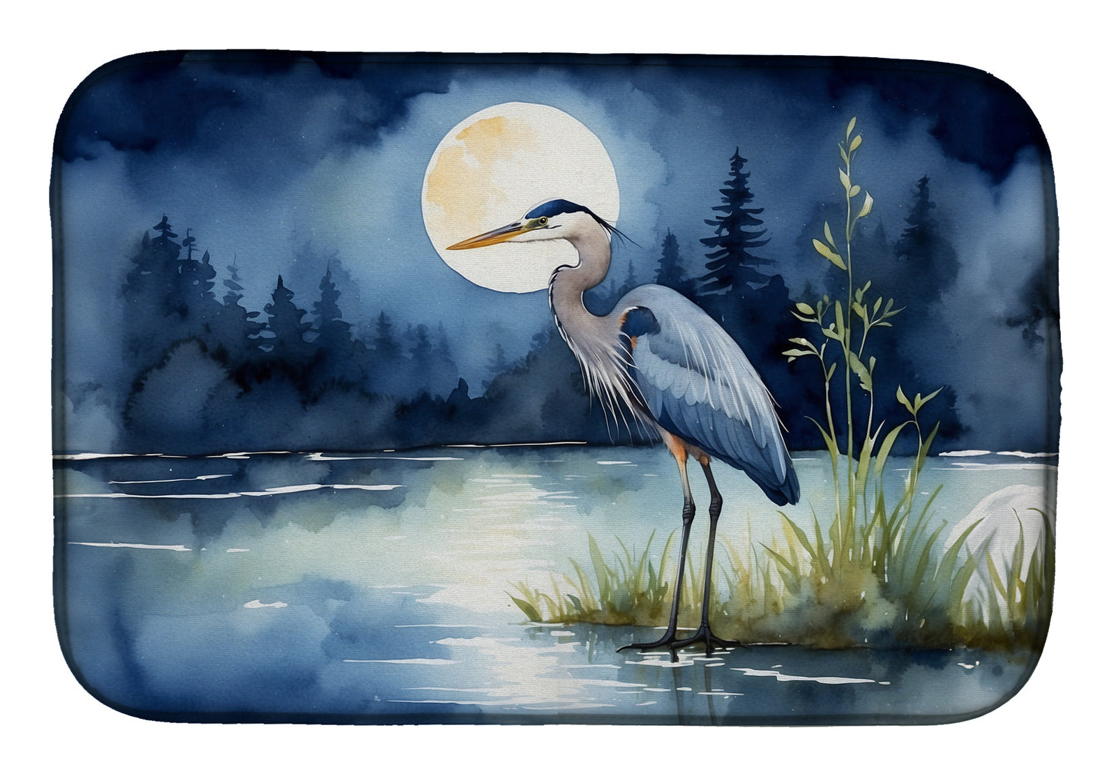 Caroline's Treasures Blue Heron Under the Moonlight Dish Drying Mat