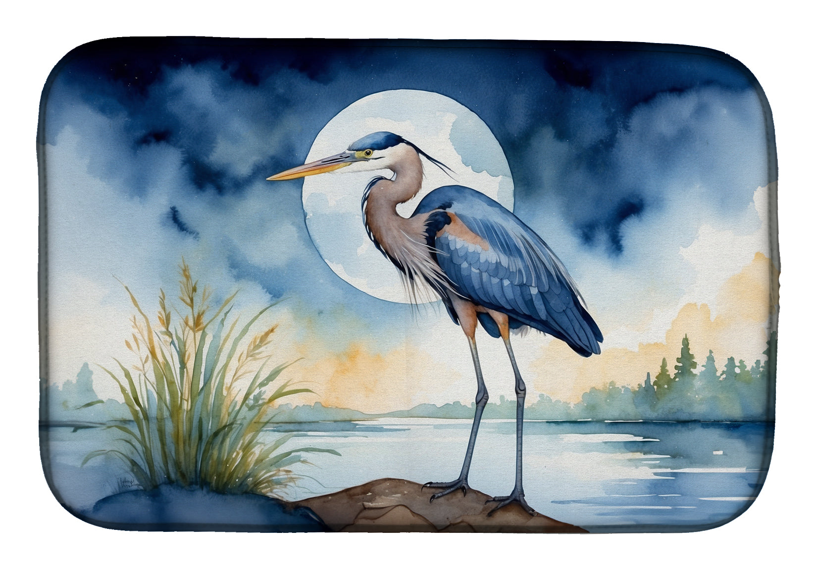 Caroline's Treasures Blue Heron Under the Moonlight Dish Drying Mat