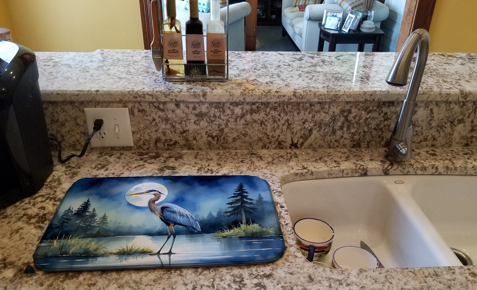 Caroline's Treasures Blue Heron Under the Moonlight Dish Drying Mat