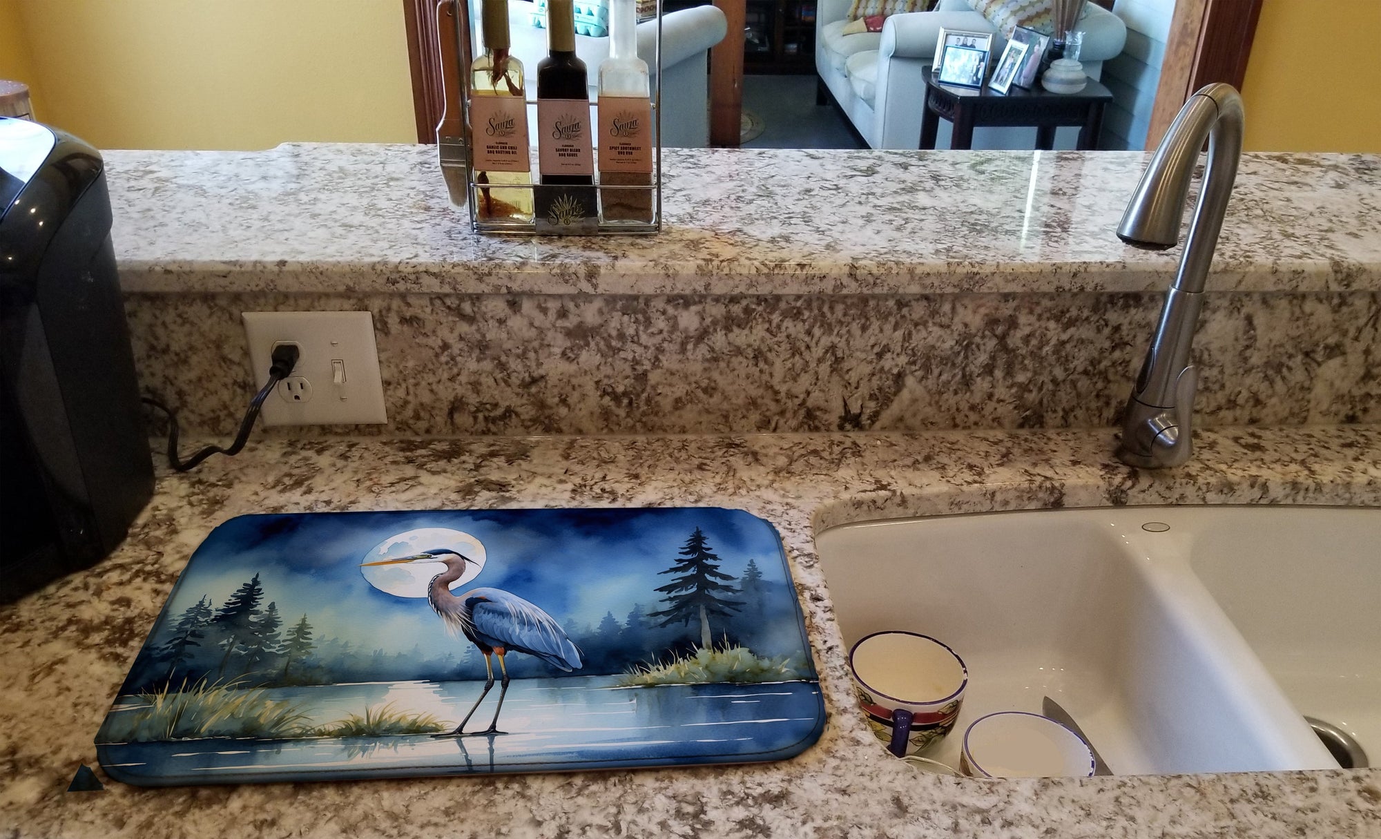 Caroline's Treasures Blue Heron Under the Moonlight Dish Drying Mat