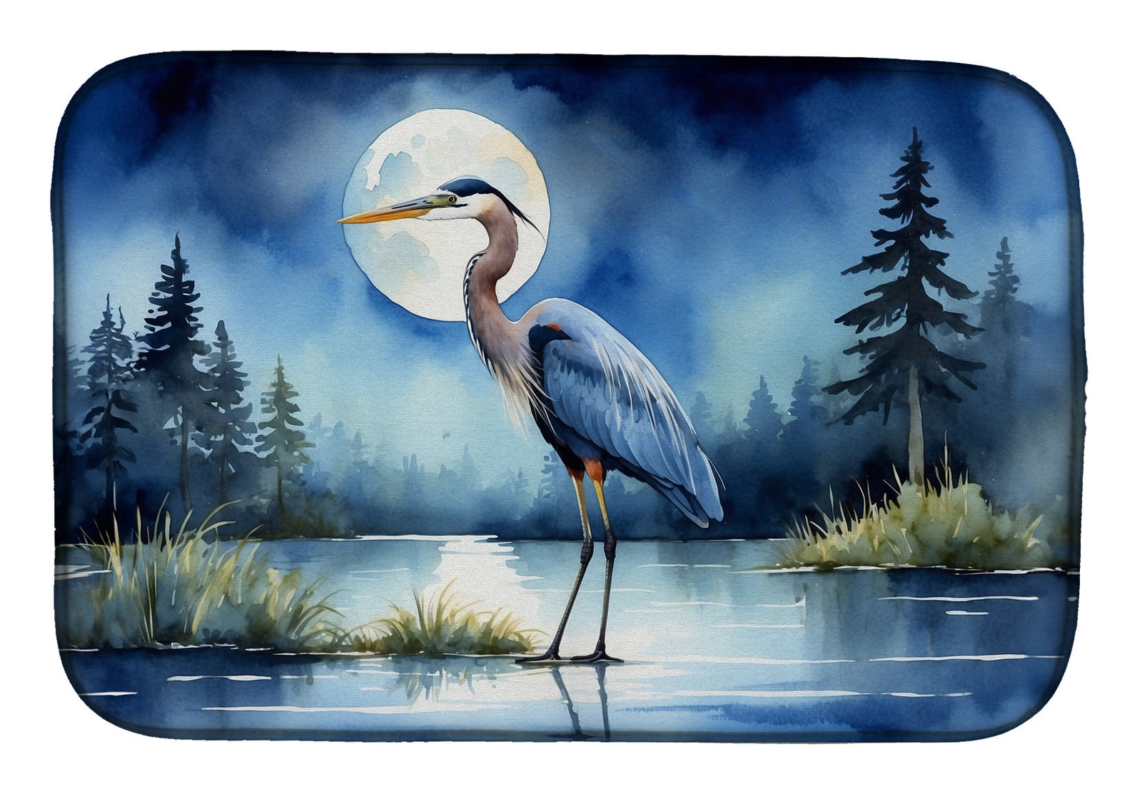 Caroline's Treasures Blue Heron Under the Moonlight Dish Drying Mat