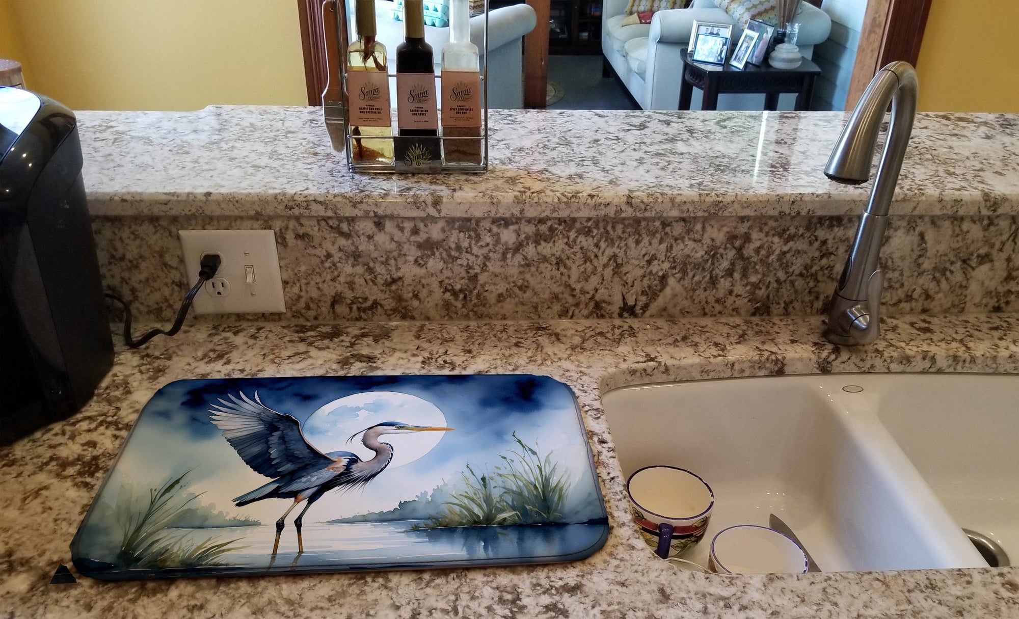 Caroline's Treasures Blue Heron Under the Moonlight Dish Drying Mat