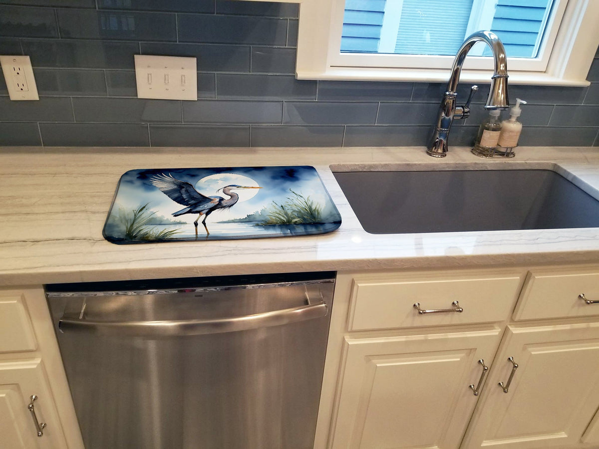 Caroline's Treasures Blue Heron Under the Moonlight Dish Drying Mat