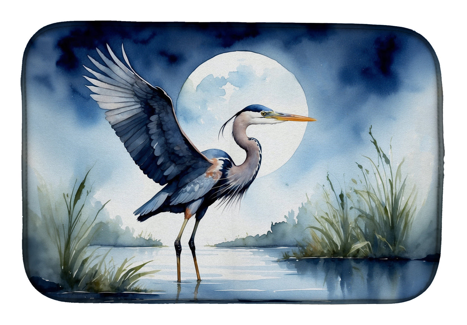 Caroline's Treasures Blue Heron Under the Moonlight Dish Drying Mat