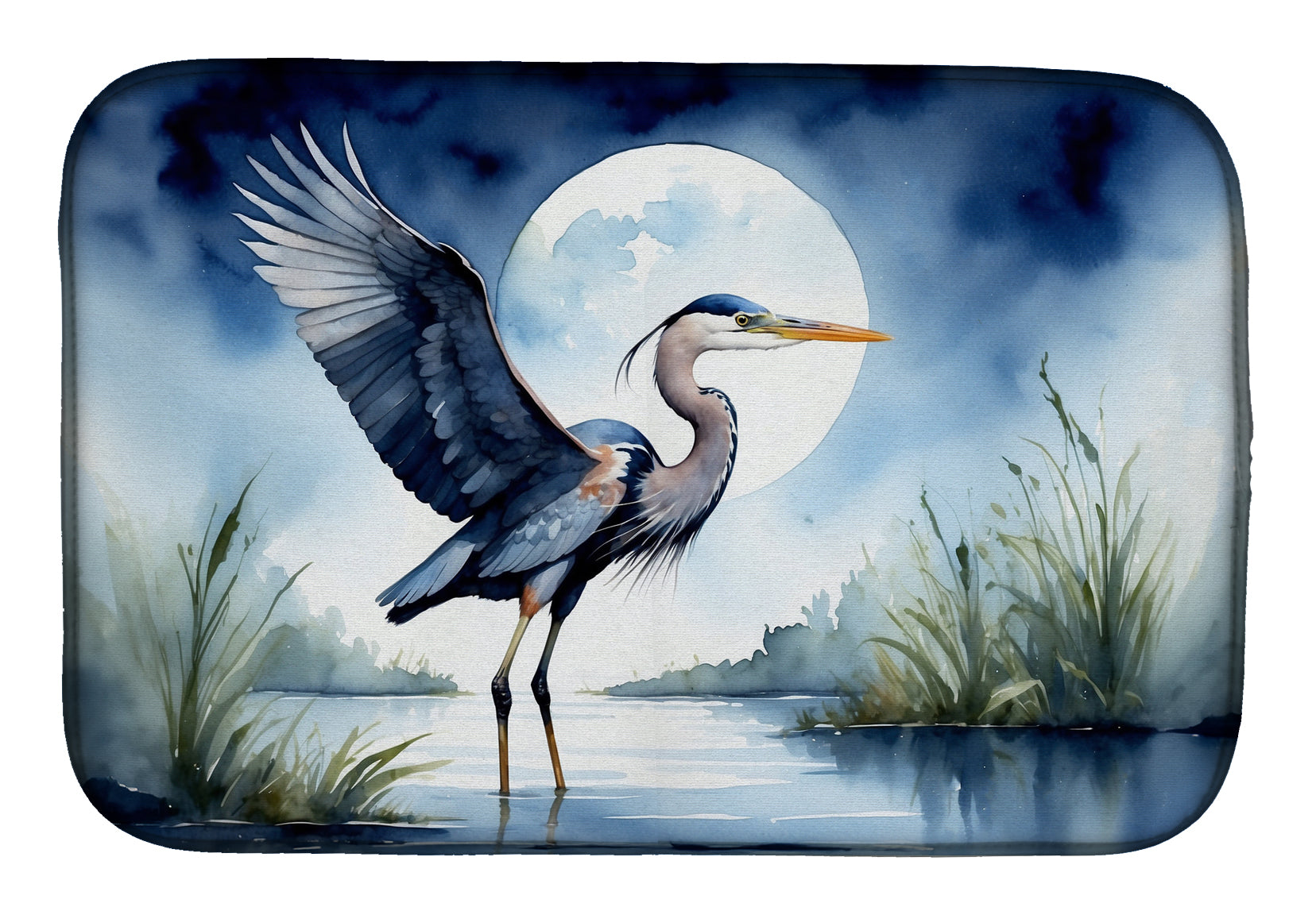 Caroline's Treasures Blue Heron Under the Moonlight Dish Drying Mat