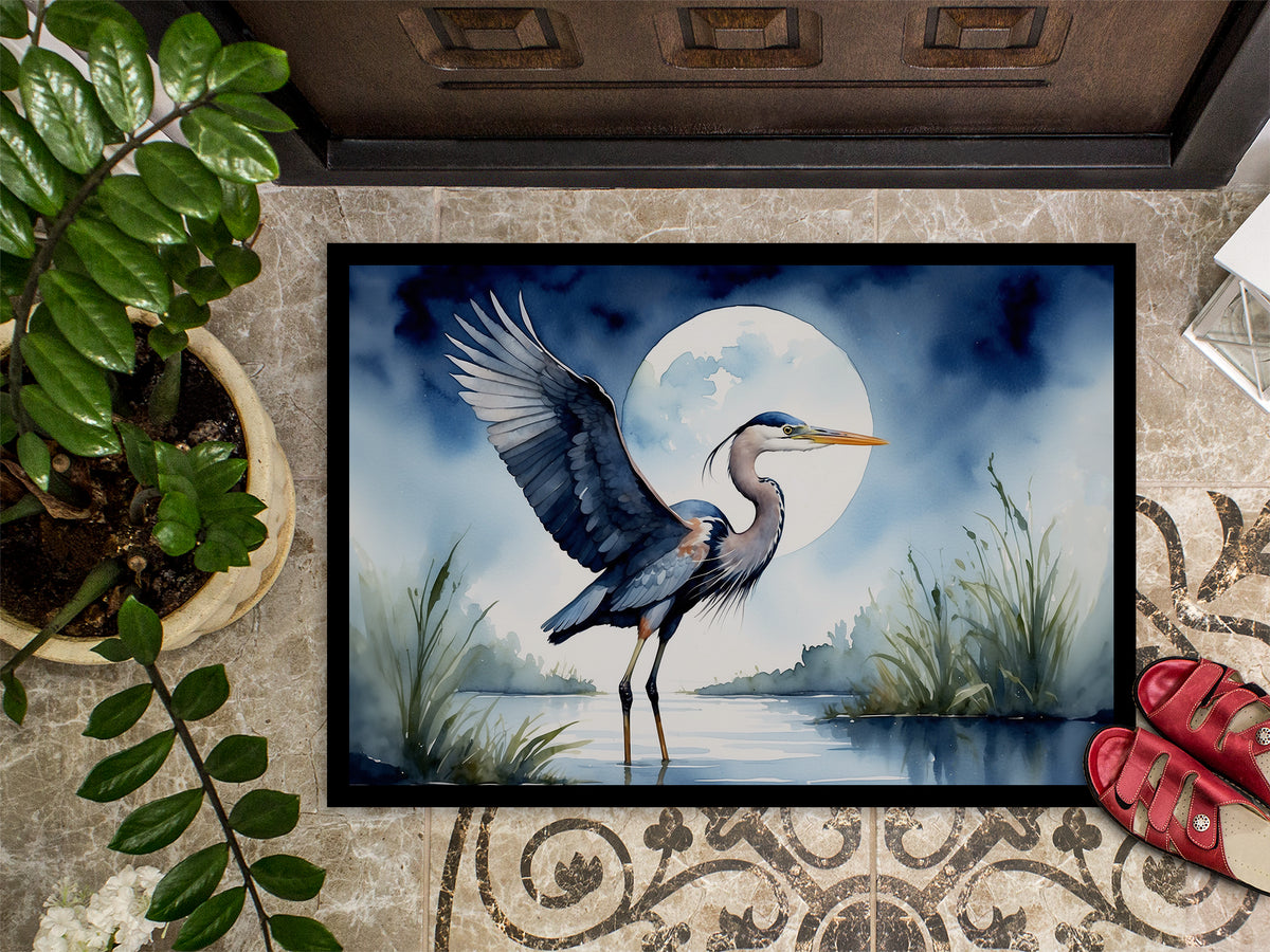 Caroline's Treasures Blue Heron Under the Moonlight Doormat - 18X27 Indoor / Outdoor Rug | Made in USA