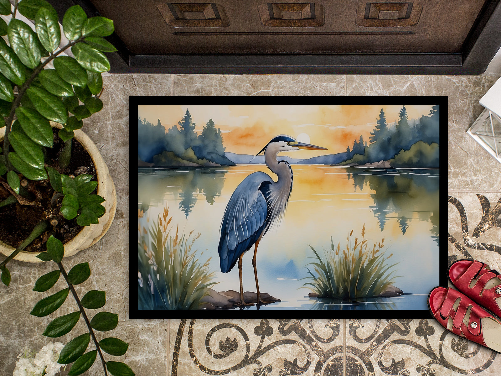 Caroline's Treasures Blue Heron in the Golden Hour Doormat - 18X27 Indoor / Outdoor Rug | Made in USA