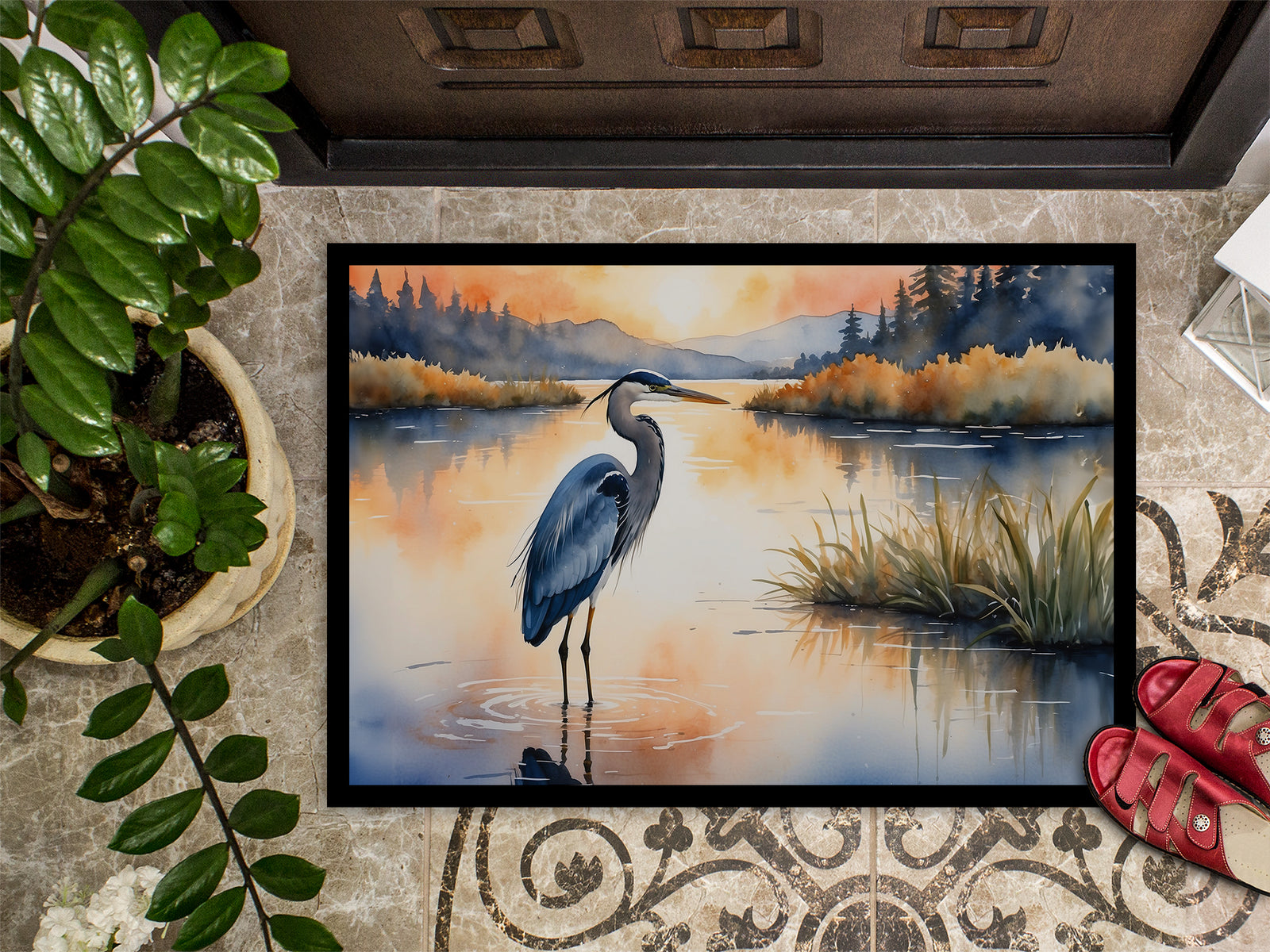 Caroline's Treasures Blue Heron in the Golden Hour Doormat - 18X27 Indoor / Outdoor Rug | Made in USA