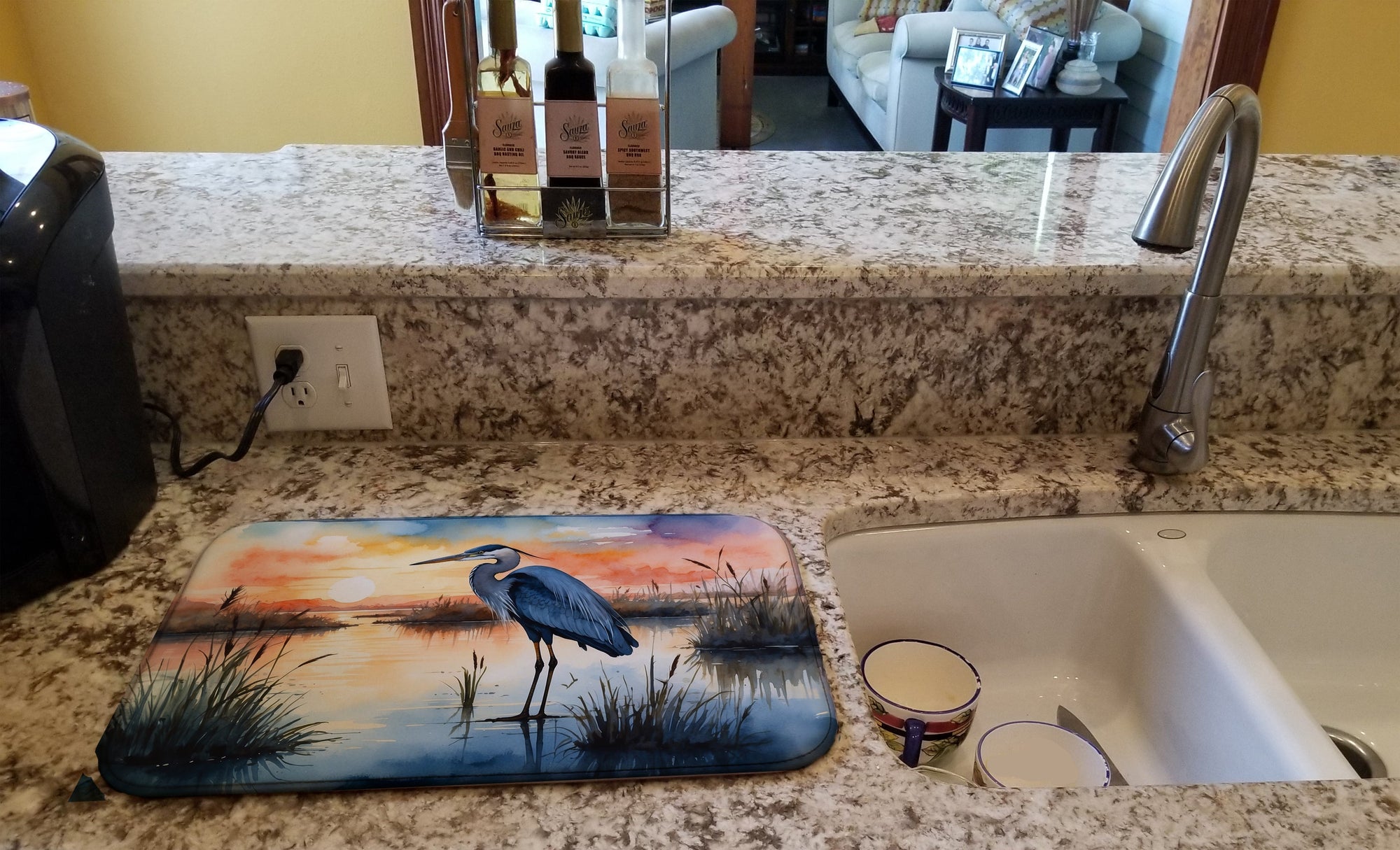 Caroline's Treasures Blue Heron Setting Sun Dish Drying Mat