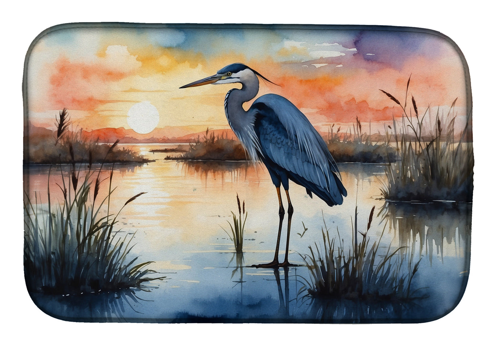 Caroline's Treasures Blue Heron Setting Sun Dish Drying Mat