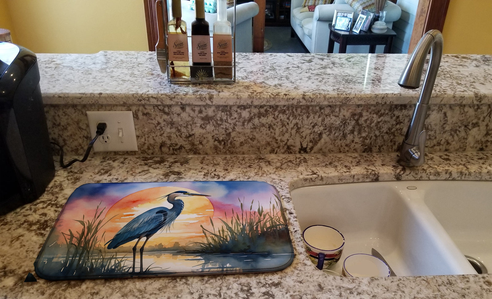 Caroline's Treasures Blue Heron Setting Sun Dish Drying Mat