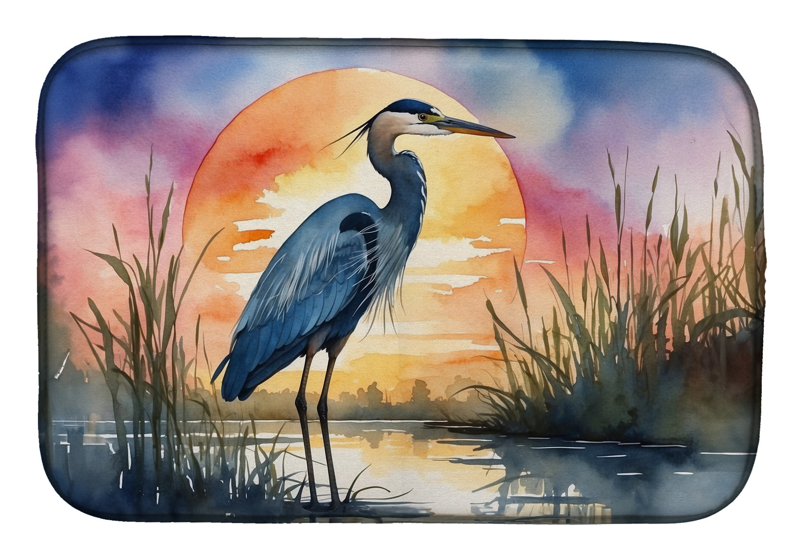 Caroline's Treasures Blue Heron Setting Sun Dish Drying Mat