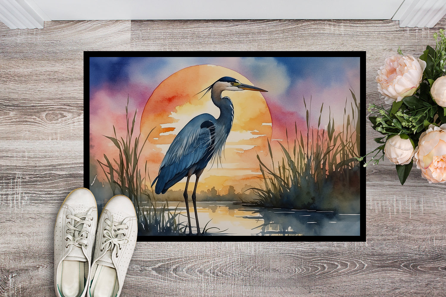 Caroline's Treasures Blue Heron Setting Sun Doormat-24x36 Indoor / Outdoor Rug | Made in USA