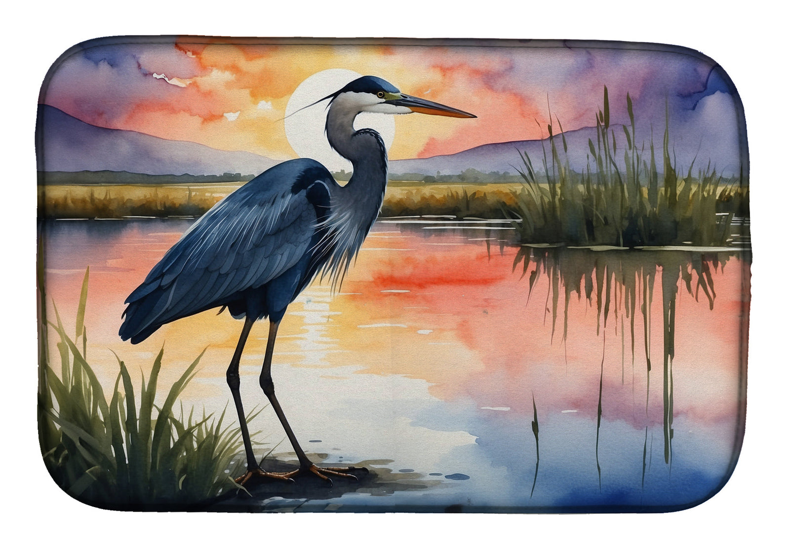 Caroline's Treasures Blue Heron Setting Sun Dish Drying Mat
