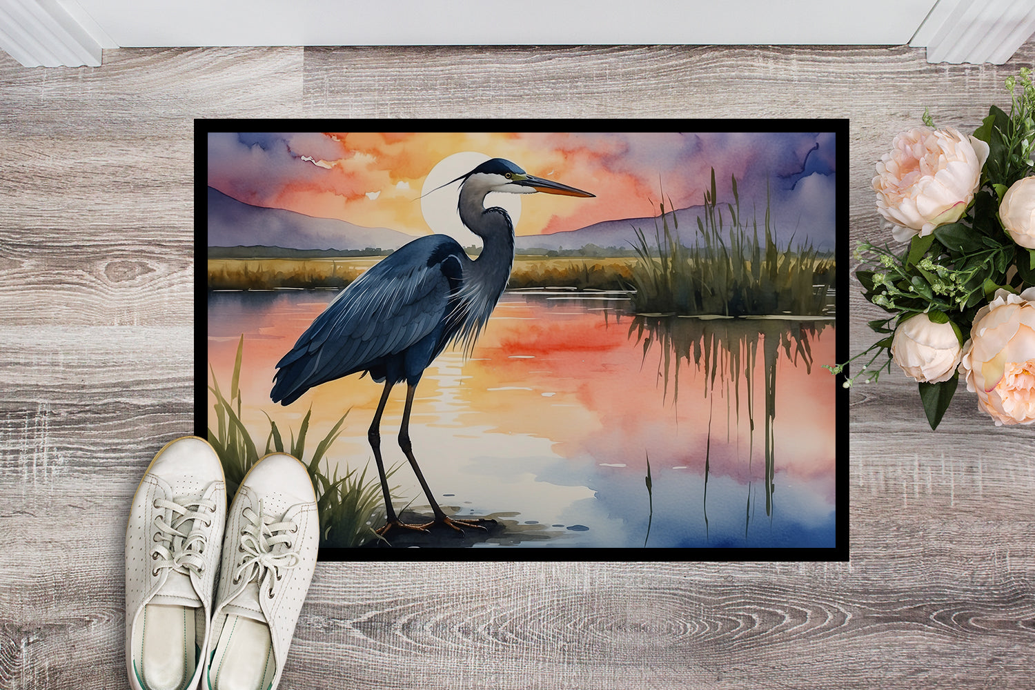Caroline's Treasures Blue Heron Setting Sun Doormat-24x36 Indoor / Outdoor Rug | Made in USA