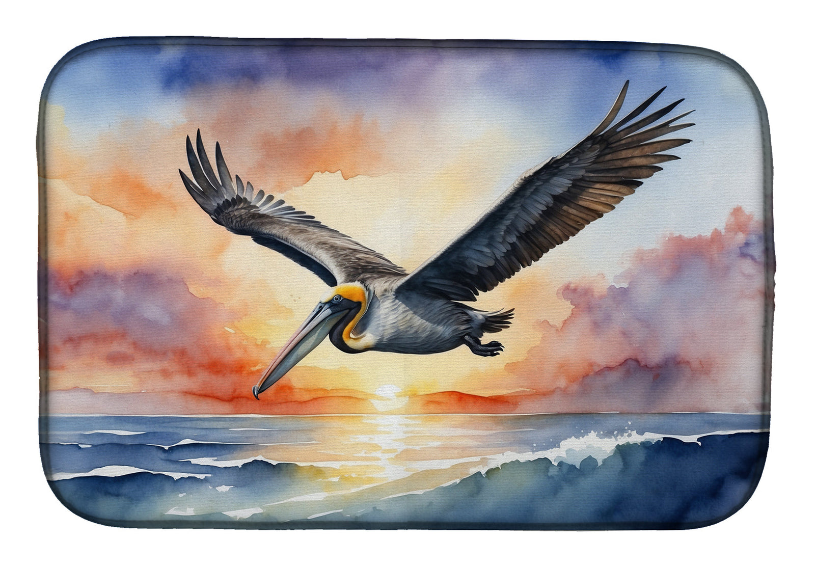 Caroline's Treasures Pelican Fyling at Sunrise Dish Drying Mat