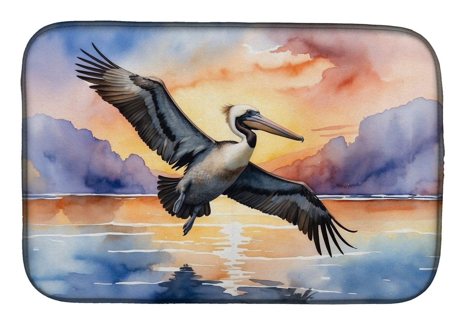 Caroline's Treasures Pelican Fyling at Sunrise Dish Drying Mat