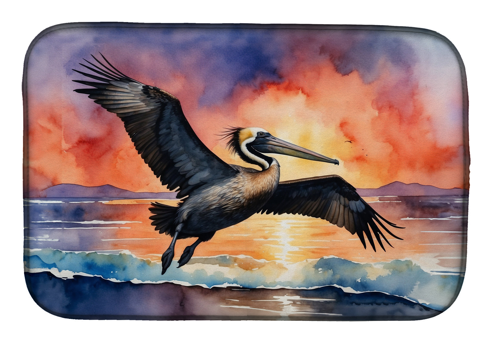 Caroline's Treasures Pelican Fiery Sunset Dish Drying Mat