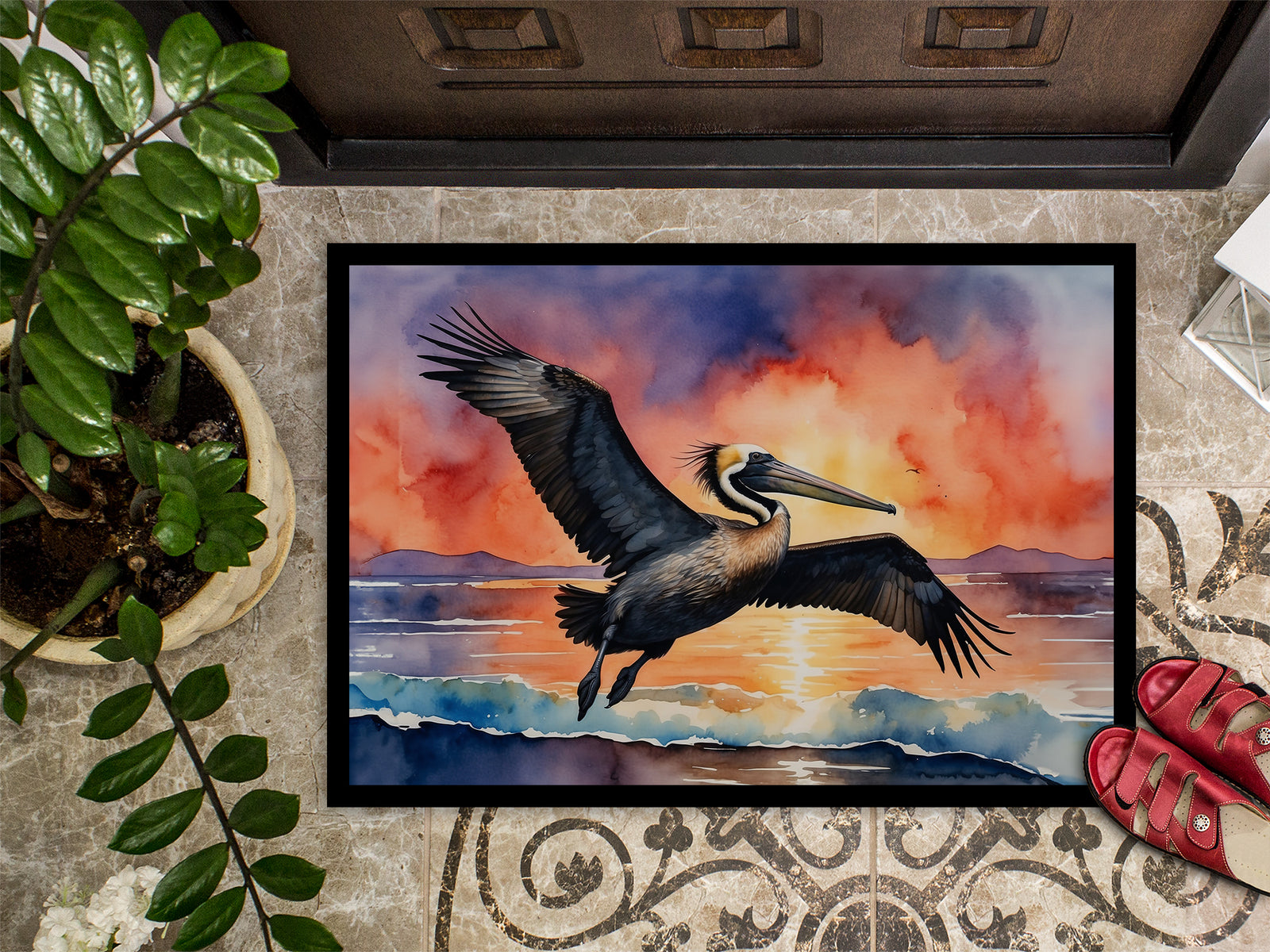 Caroline's Treasures Pelican Fiery Sunset Doormat - 18X27 Indoor / Outdoor Rug | Made in USA