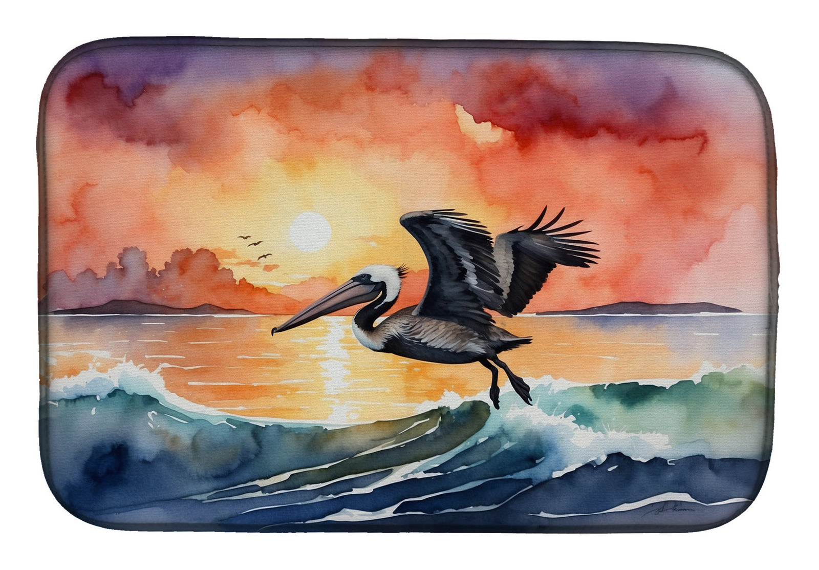 Caroline's Treasures Pelican Fiery Sunset Dish Drying Mat