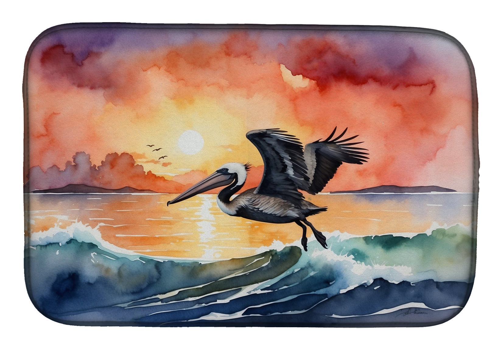 Caroline's Treasures Pelican Fiery Sunset Dish Drying Mat