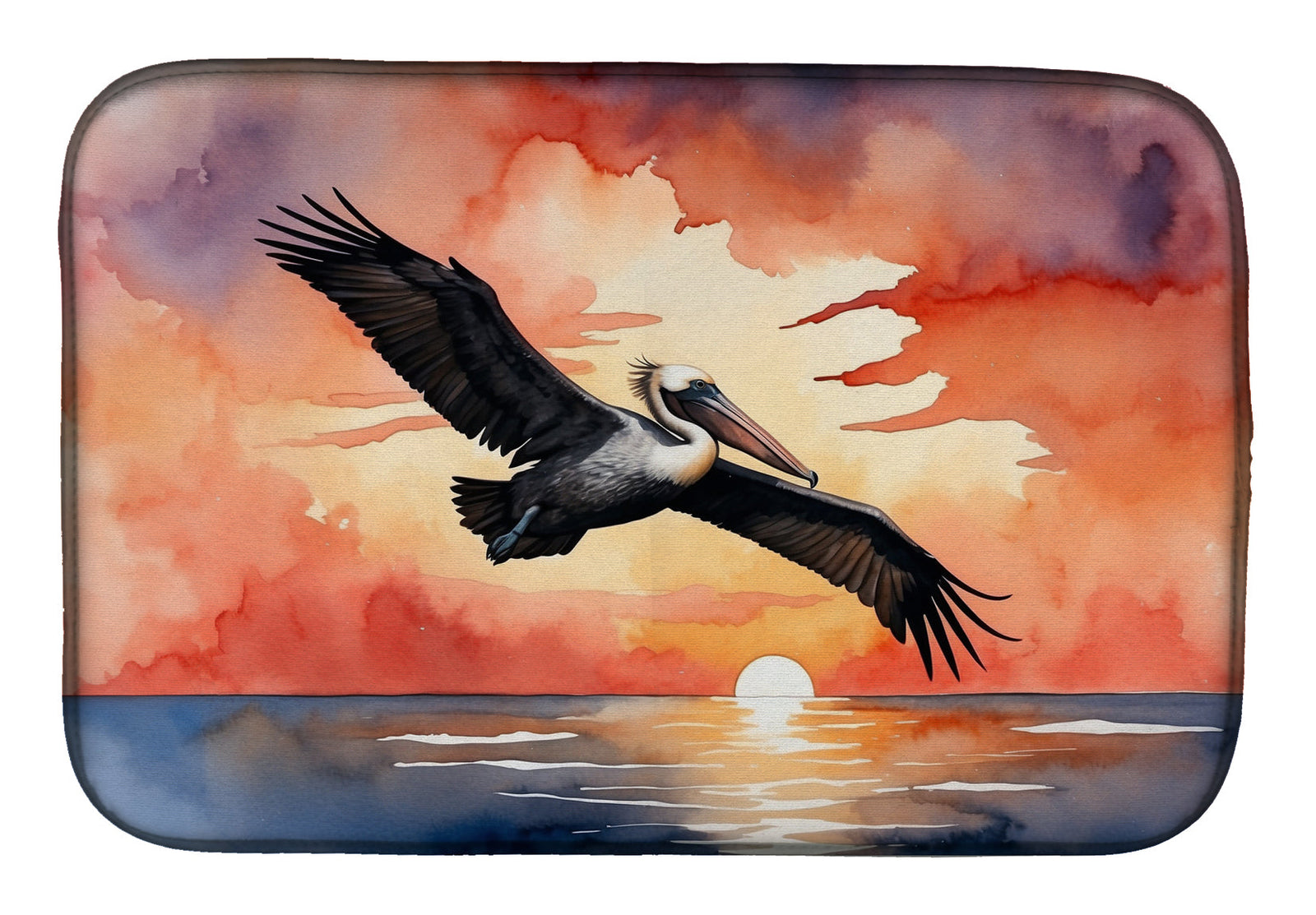 Caroline's Treasures Pelican Fiery Sunset Dish Drying Mat