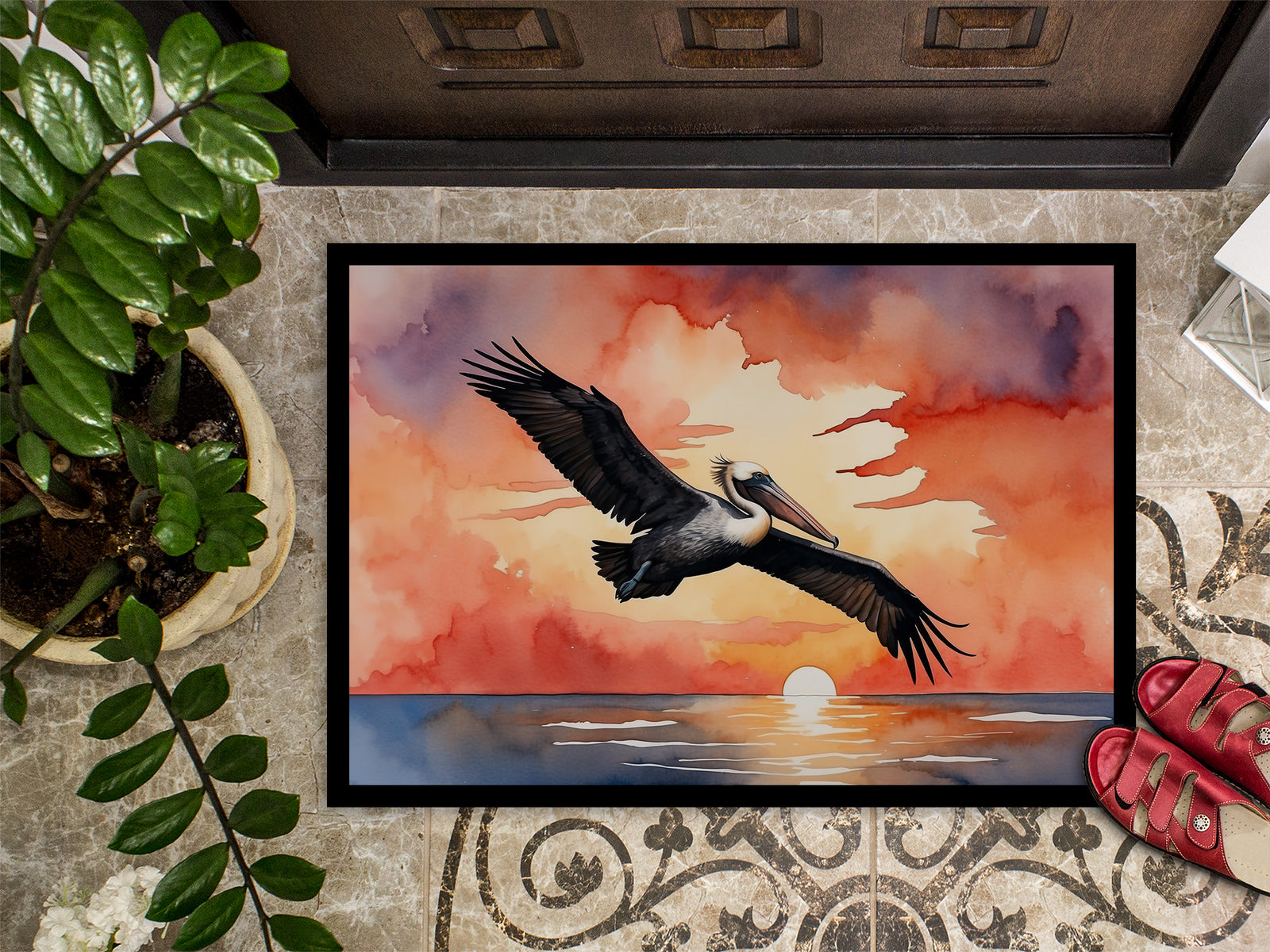 Caroline's Treasures Pelican Fiery Sunset Doormat-24x36 Indoor / Outdoor Rug | Made in USA