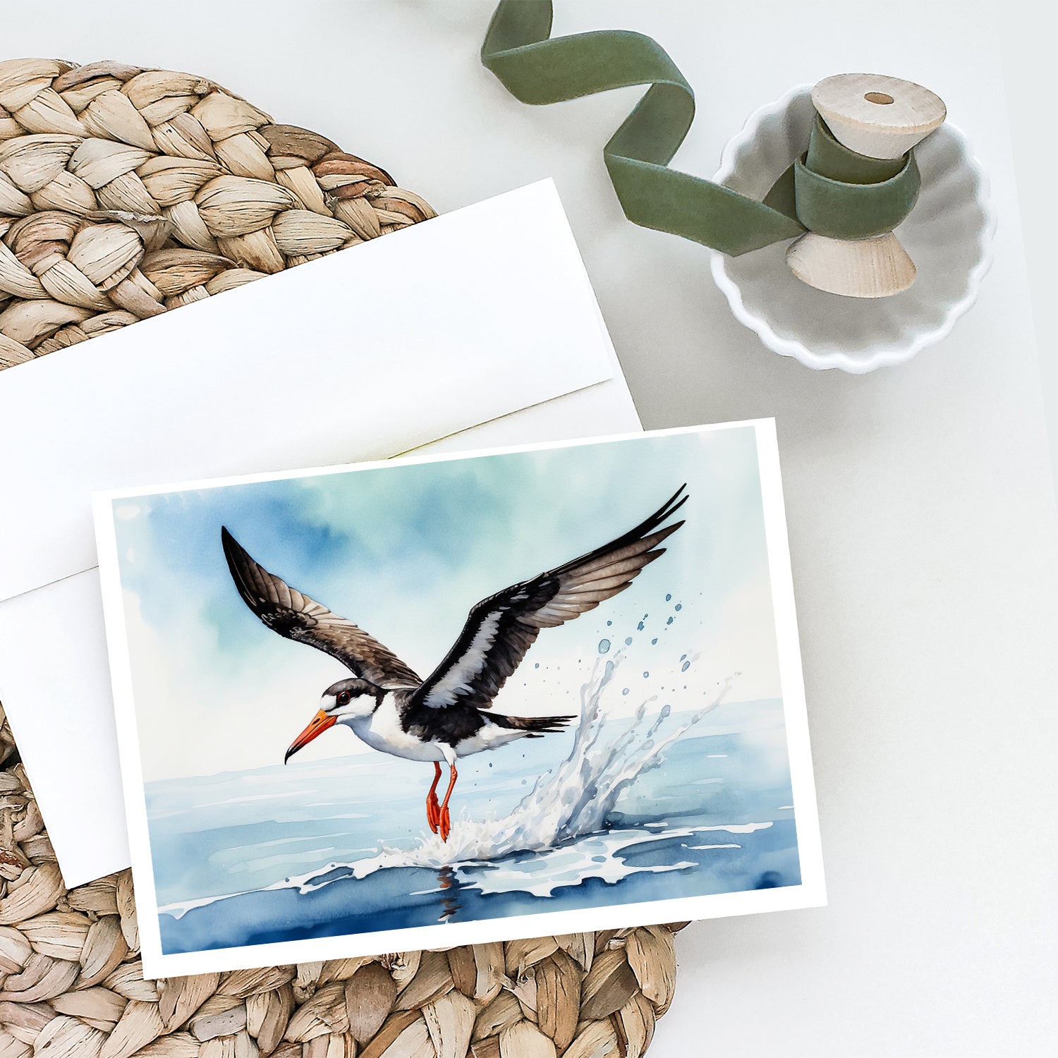 Caroline's Treasures Black Skimmer Greeting Cards - Blank Note Cards – 8-Pack of Artist-Designed Cards with Envelopes