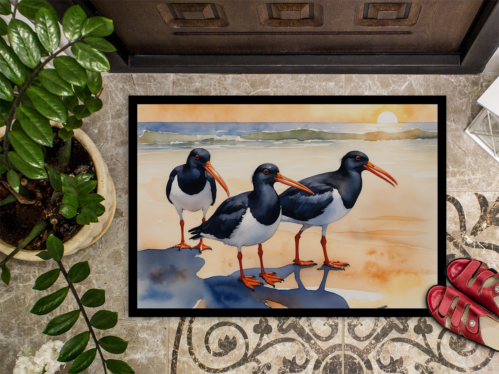 Caroline's Treasures Oystercatchers Foraging Doormat - 18X27 Indoor / Outdoor Rug | Made in USA