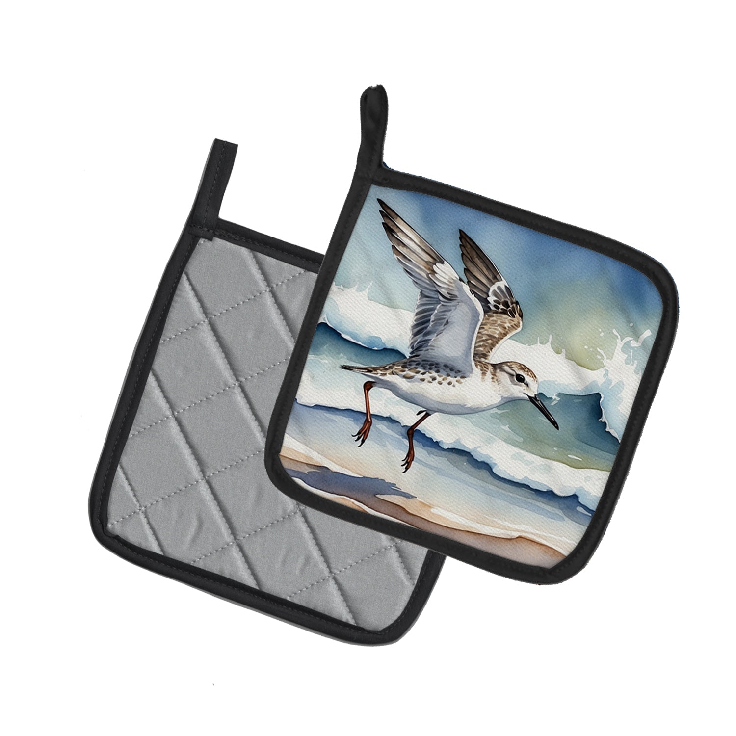 Caroline's Treasures Sanderling Racing the Tide Pot Holders - Set of 2 Decorative Kitchen Helpers | Made in the USA