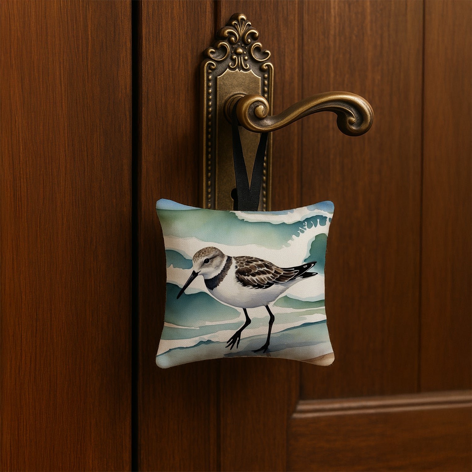 Caroline's Treasures Sanderling Racing the Tide Hanging Square Fabric Ornament 3.5 × 3.5