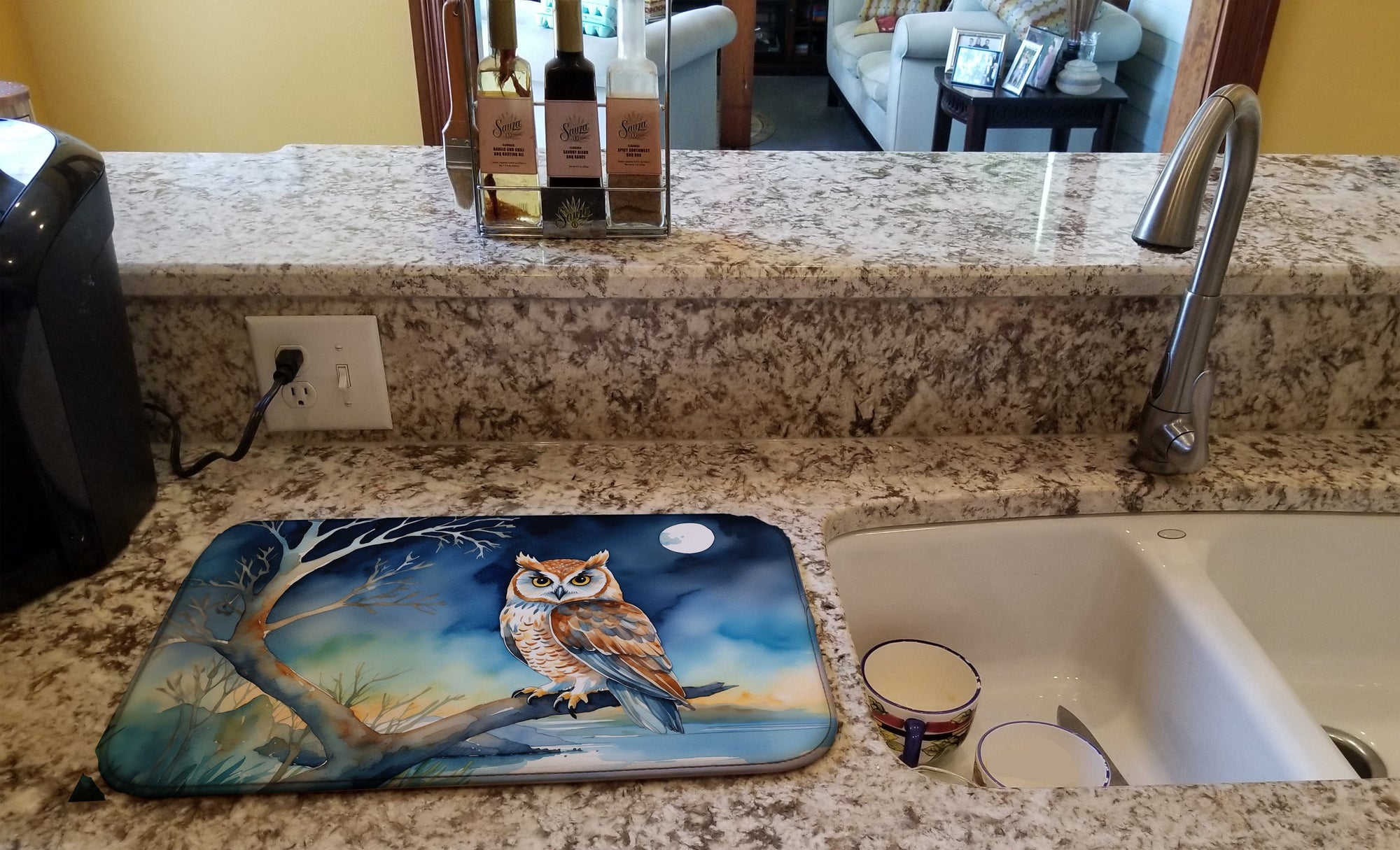 Caroline's Treasures Owl Perched in Coastal Tree Dish Drying Mat